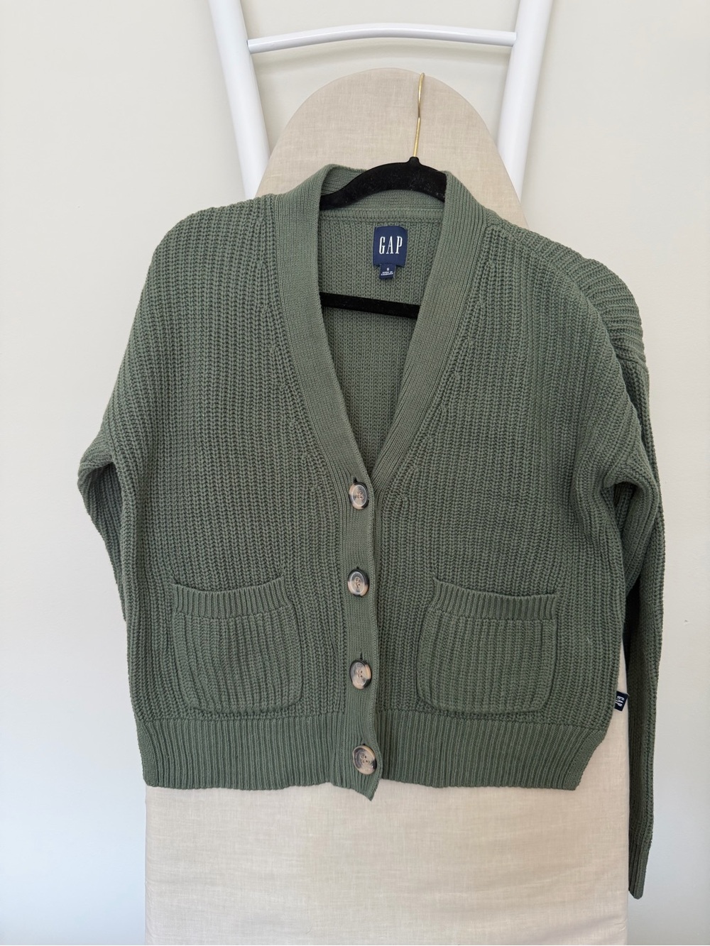 GAP Olive Knit V-Neck Button Front Cardigan